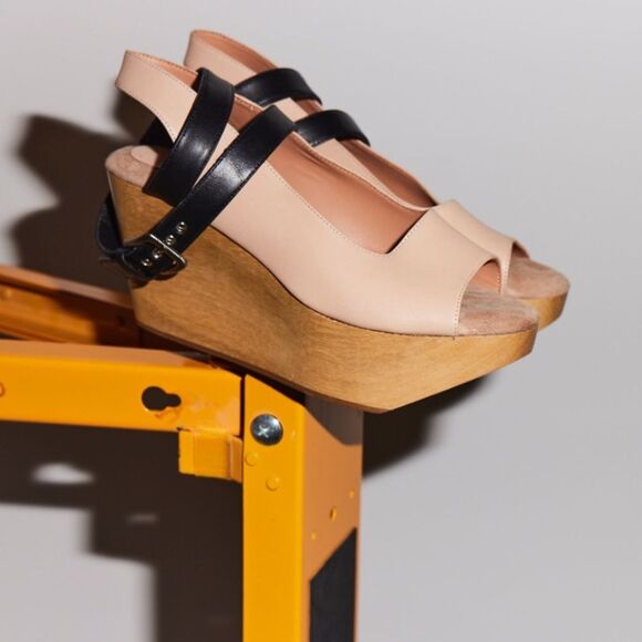 Rachel Comey Shoes - RACHEL COMEY Ceres Wedge Sandals Tan & Black Leather Wrap Around Ankle Strap